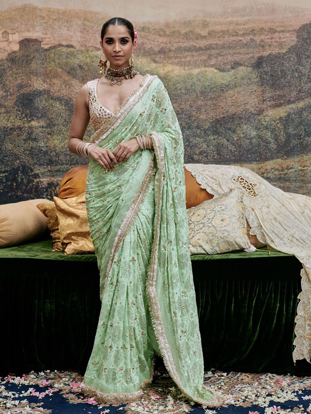ITRH Embellished Sequinned Pure Cotton Saree-image-1