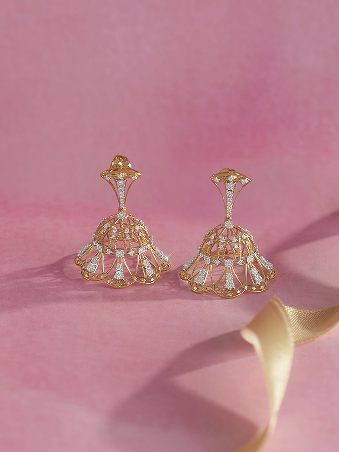 Mia by Tanishq 14KT Gold Natural Diamond Jhumka Earrings - 8.68 gm-picture-13