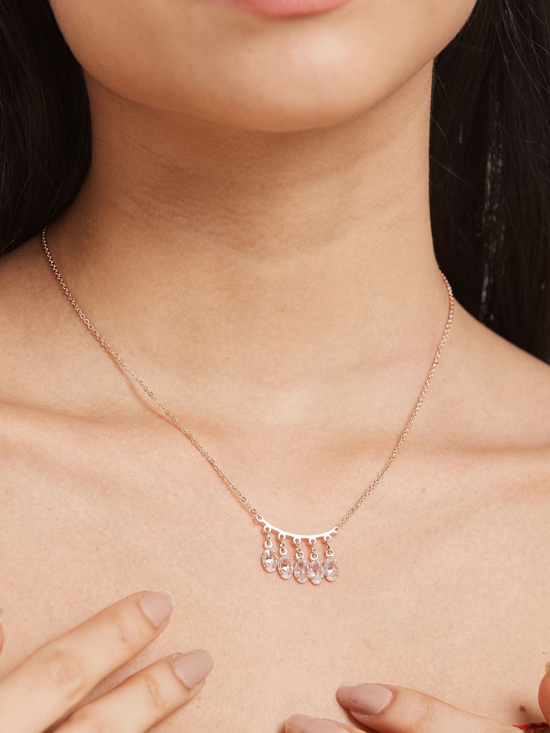 ATIBELLE Rose Gold-Plated Cubic Zirconia Studded Necklace