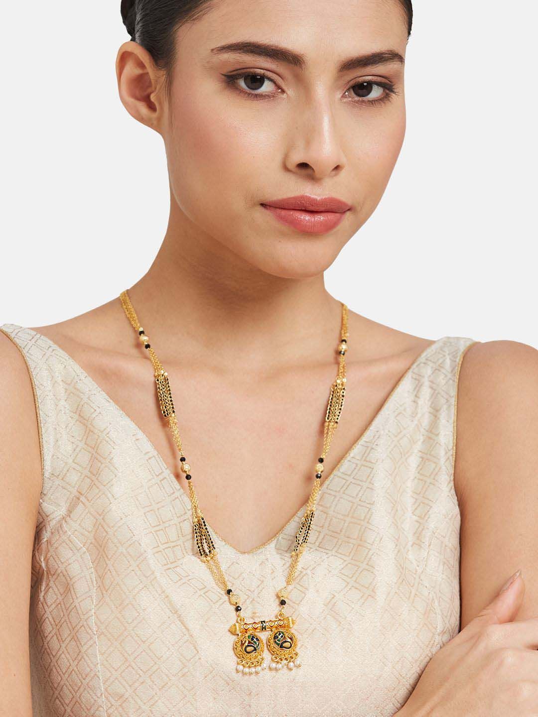 ATIBELLE Gold-Plated Stone Studded and Beaded Mangalsutra