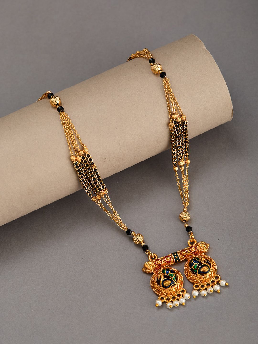 ATIBELLE Gold-Plated Stone Studded and Beaded Mangalsutra