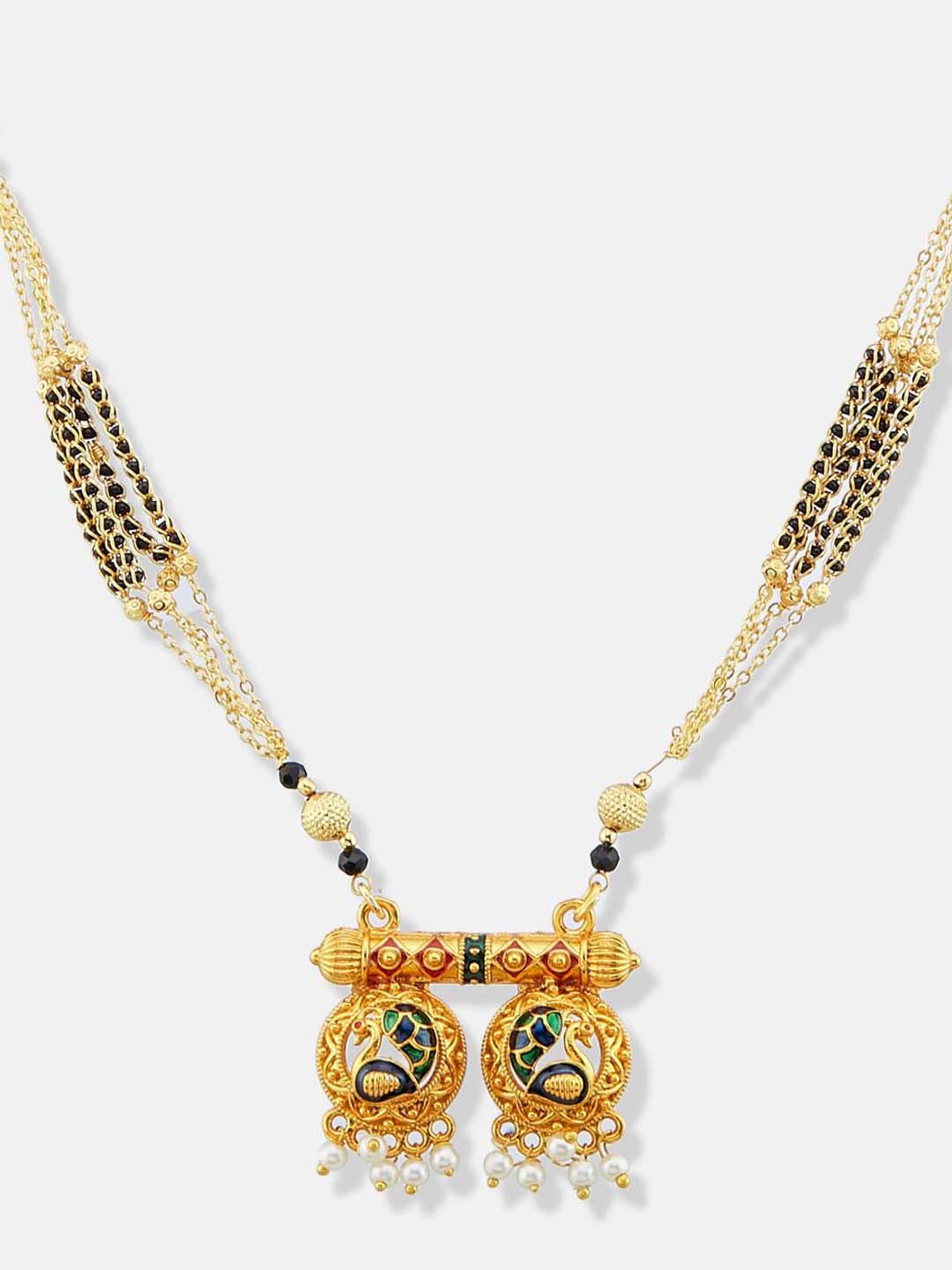 ATIBELLE Gold-Plated Stone Studded and Beaded Mangalsutra