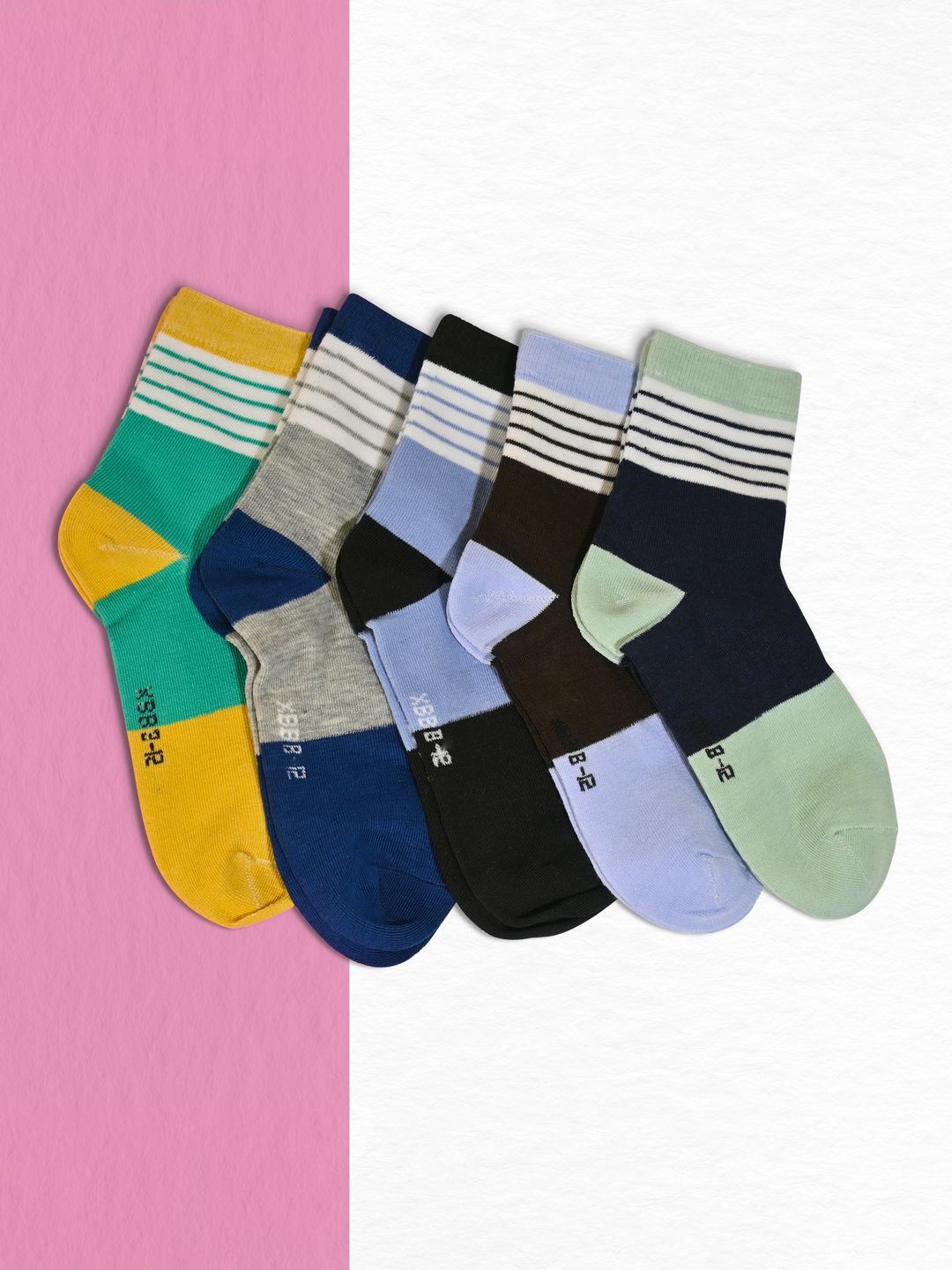 BAESD Kids Pack Of 5 Cotton Colourblocked Ankle Length Socks