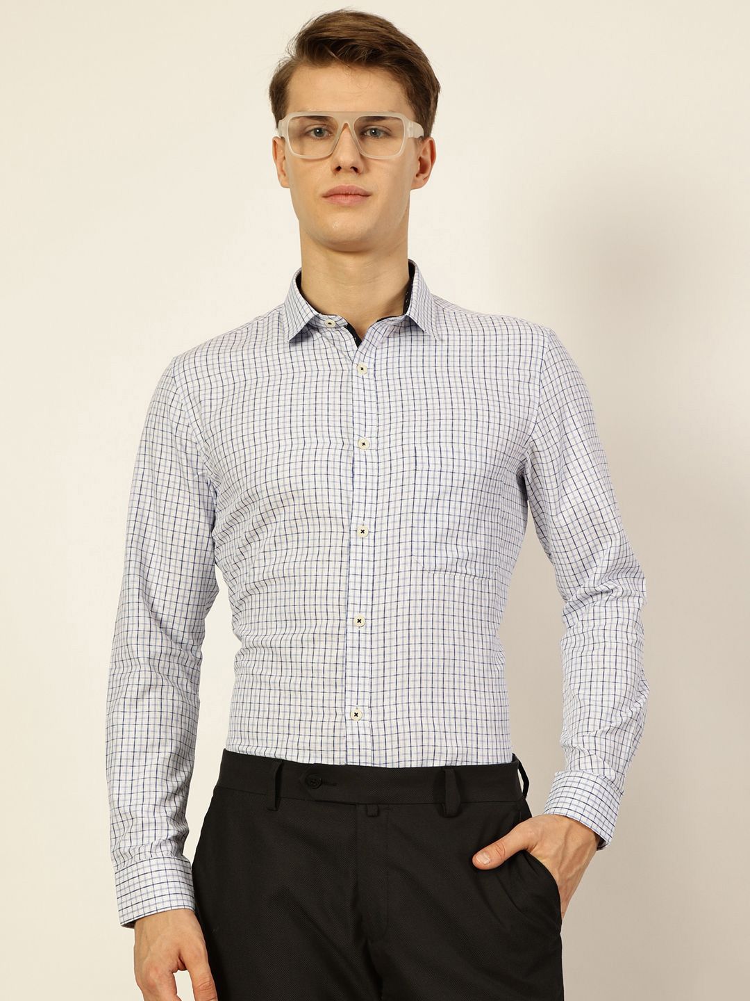 Thomas Scott Men Smart Cutaway Collar Checked Cotton Formal Shirt-picture-17