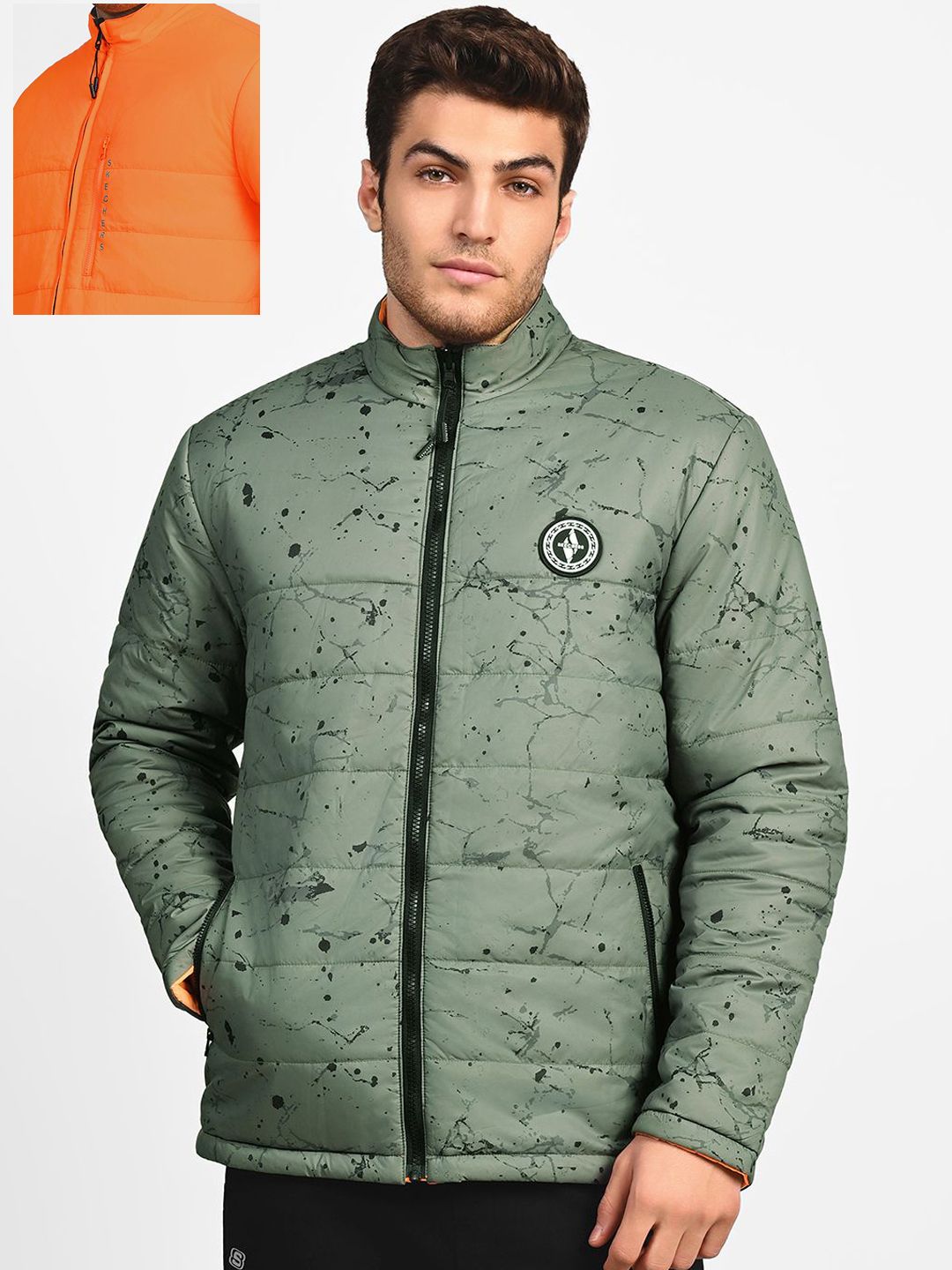 Skechers Men Mock Collar Abstract Printed Casual Bomber Jacket-picture-13