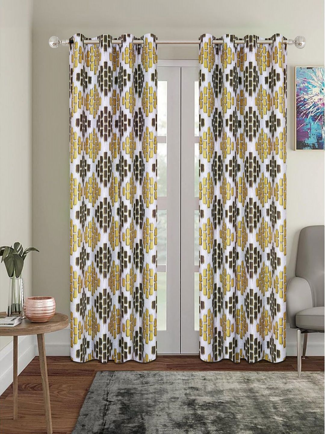 Myntra Elegant Homes Off White & Beige Set of 2 Geometric Room Darkening Door Curtain-picture-37