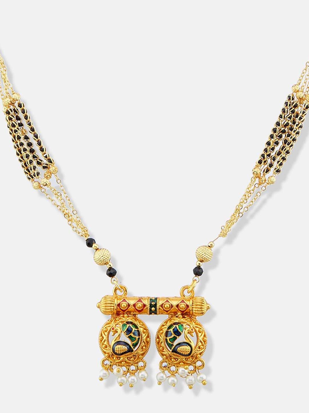 ATIBELLE Gold-Plated Stone Studded and Beaded Mangalsutra