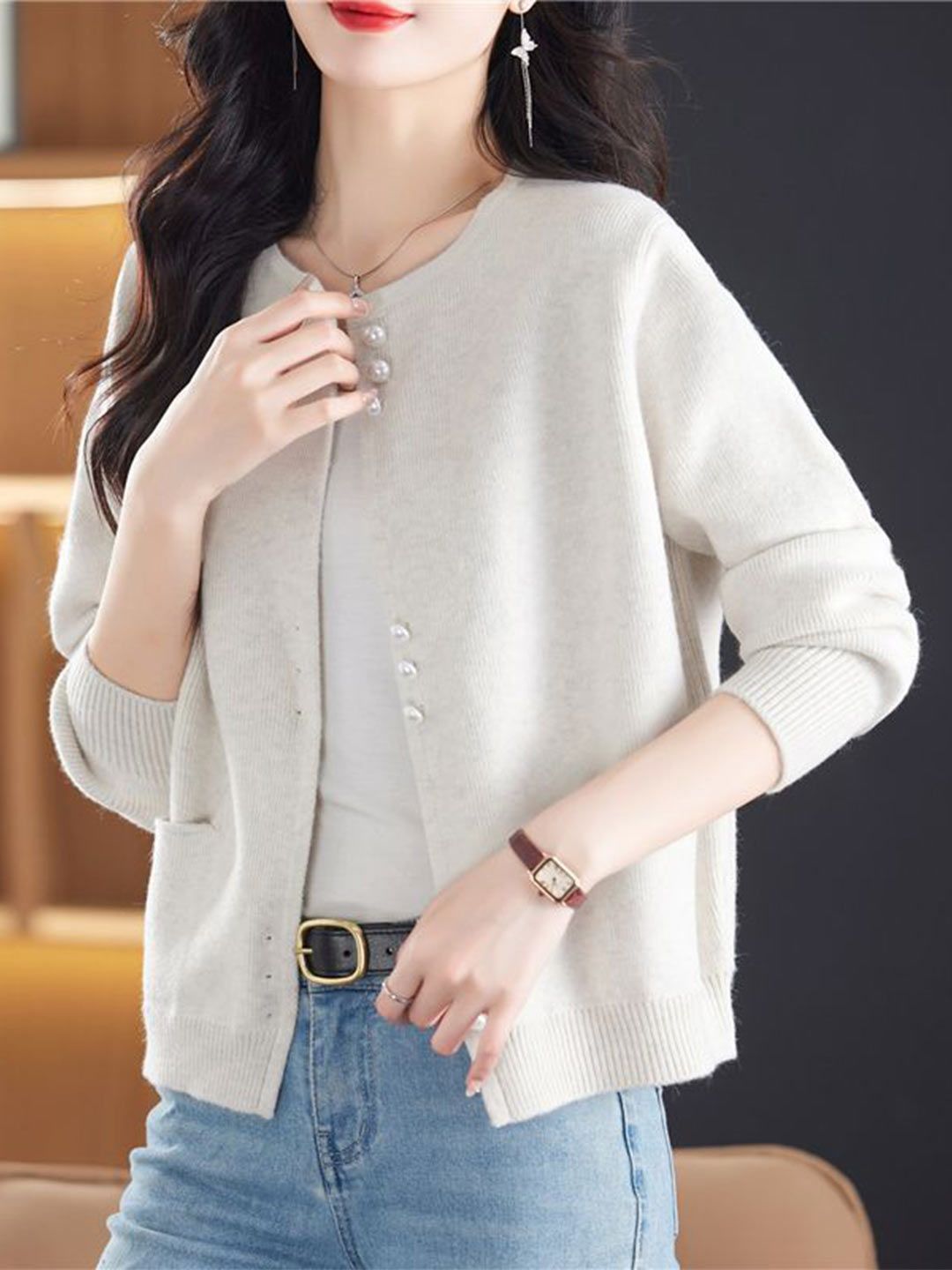 StyleCast Women Solid Round Neck Cardigan-picture-35