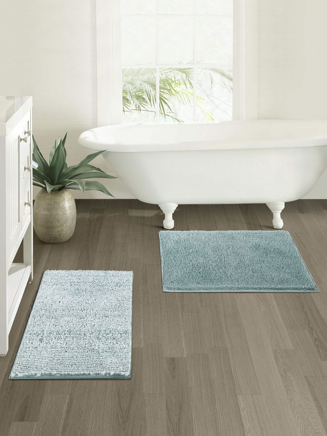 OBSESSIONS 2- Pcs Green 2400 GSM Textured Anti- Skid Bath Rugs-picture-49