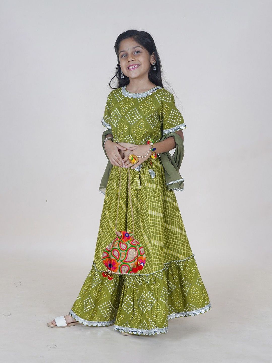 KiddoPanti Girls Bandhani Printed Ready to Wear Lehenga & Blouse With Dupatta-picture-40