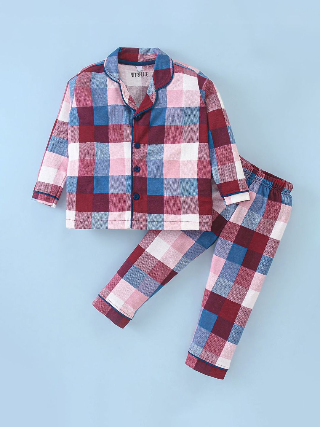 Nite Flite Unisex Kids Pure Cotton Checked Night suit-picture-10