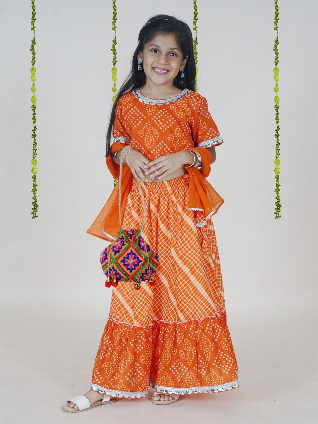 KiddoPanti Girls Bandhani Printed Ready to Wear Lehenga & Blouse With Dupatta-picture-14
