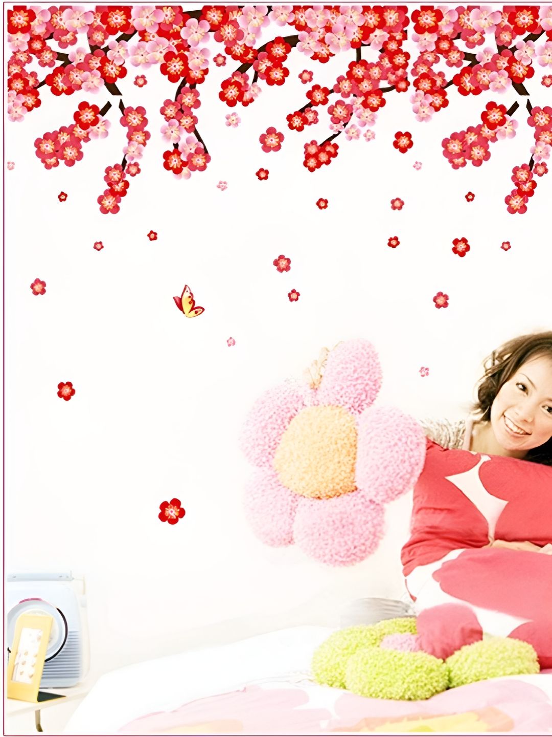 Asian royal White & Red Floral Printed Self Adhesive Wall Sticker-picture-22