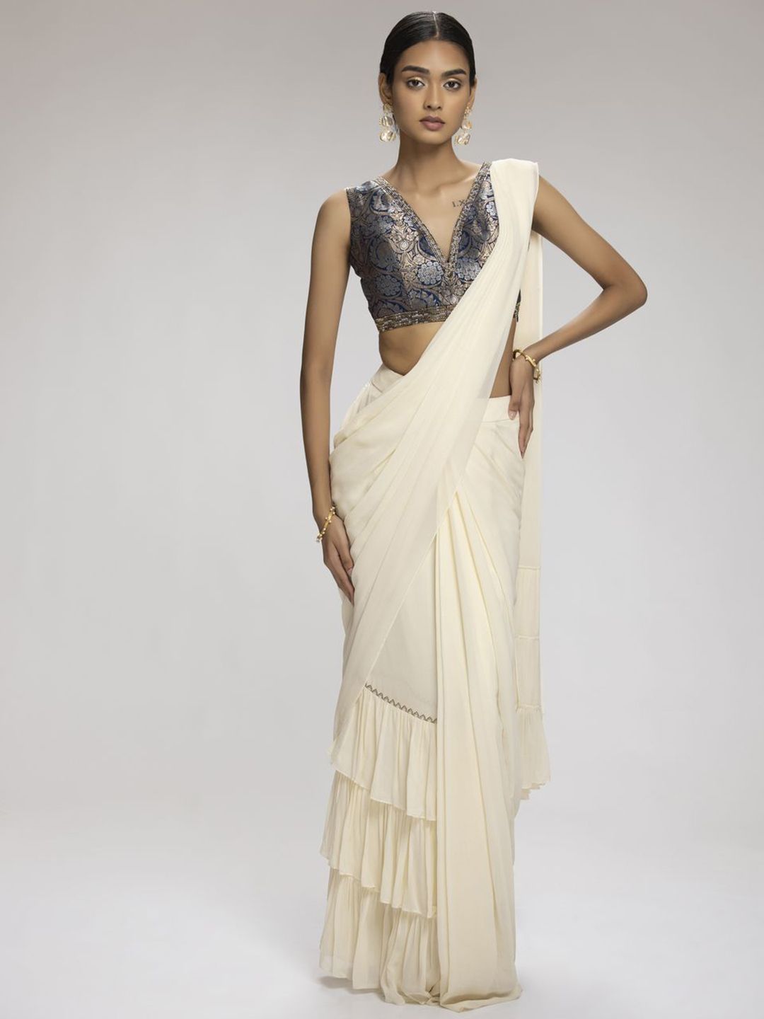 Chhaya Mehrotra Women Solid Pure Georgette Banarasi Saree-image-15