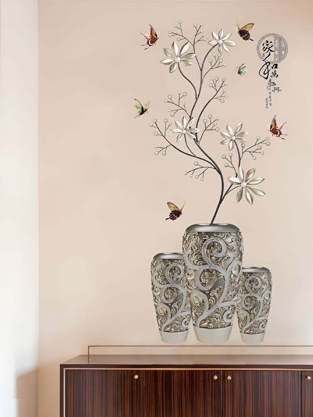 Asian royal Black & Off White Floral Printed Waterproof Wall Sticker-picture-11