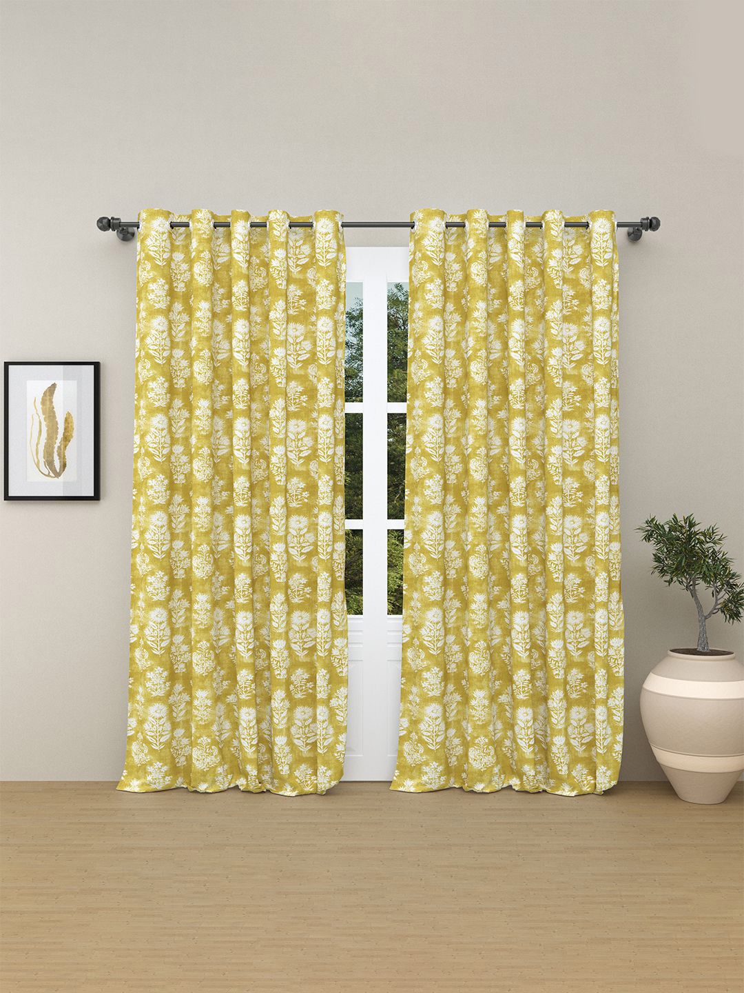 haus & kinder Green & White 2 Pieces Floral Pure Cotton Room Darkening Door Curtain-picture-15