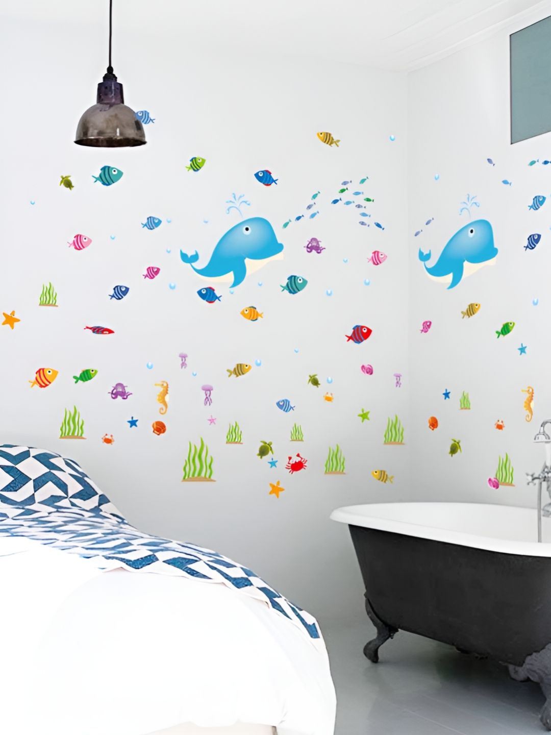 Asian royal Blue & GreenDolphin & Fishes Printed Self Adhesive Decals And Stickers-picture-31