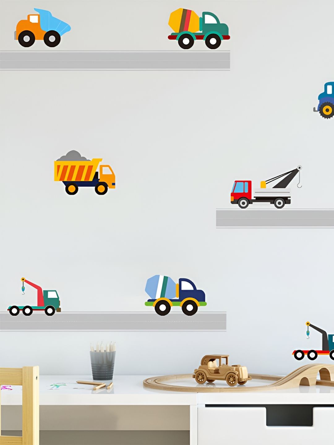 Asian royal Orange Colored & Blue Vehicles Printed Waterproof Wall Sticker-picture-28