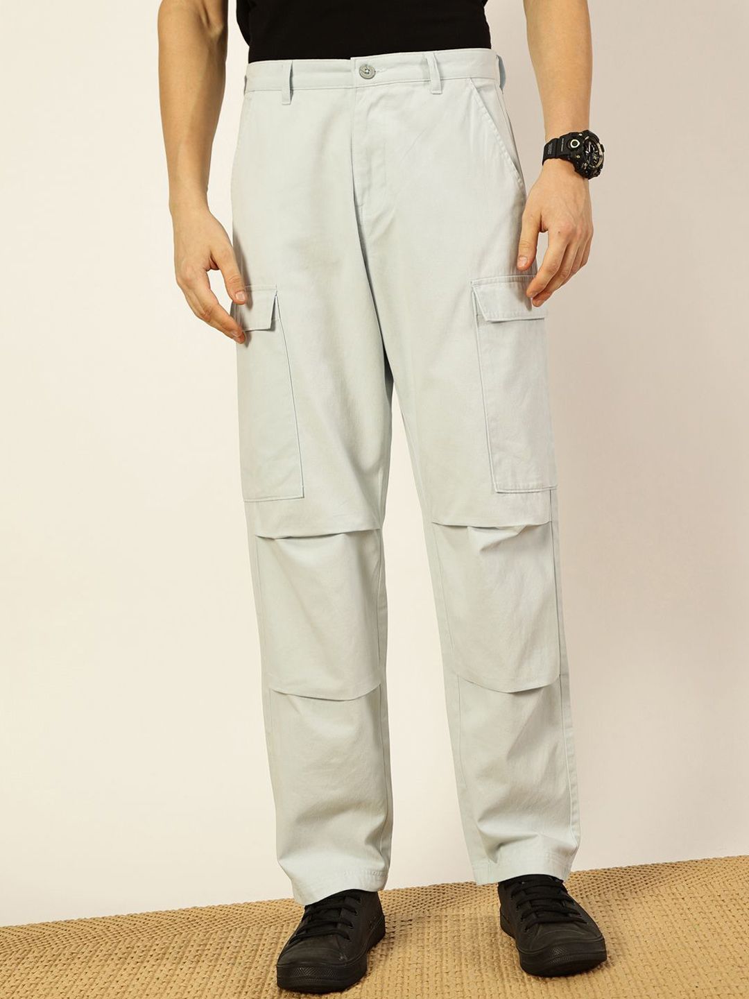 Thomas Scott Men Classic Straight Fit Easy Wash Cargos Trousers-picture-11