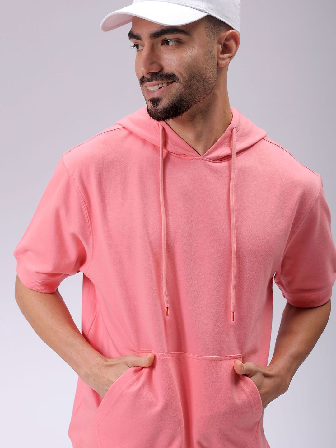 The Indian Garage Co Mens Polyester Pink Oversized Solid Hooded Sweatshirts-picture-14