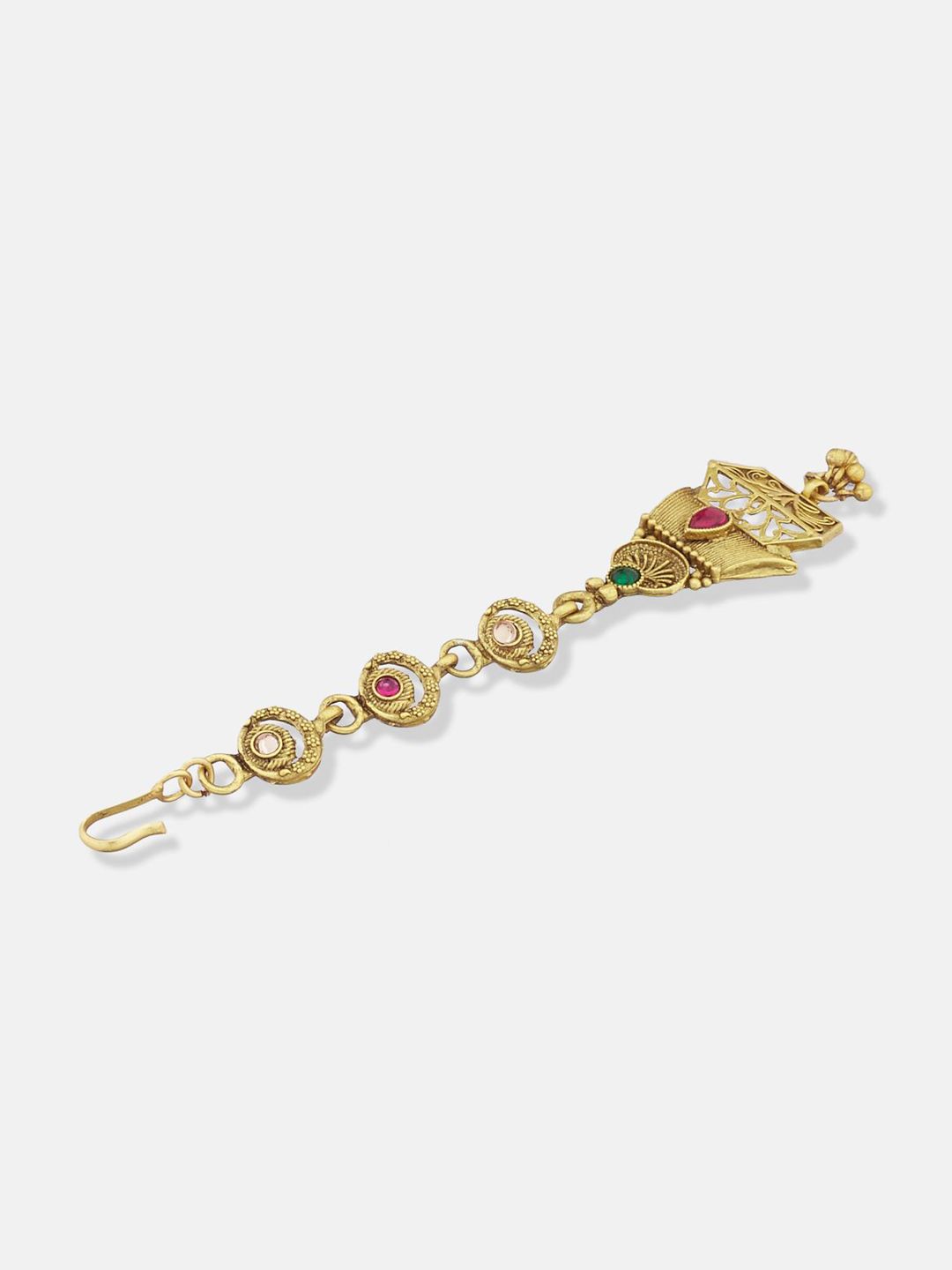 ATIBELLE Set Of 3 Gold-Plated Stone Studded and Beaded MagaTikkas Head Jewellery