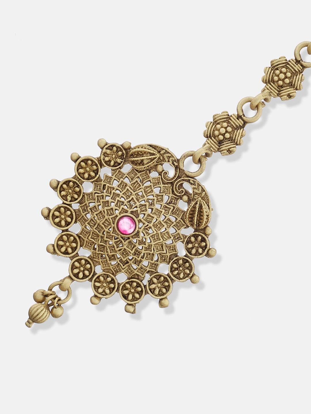 ATIBELLE Set Of 2 Gold-Plated Stone Studded and Beaded MagaTikkas Head Jewellery