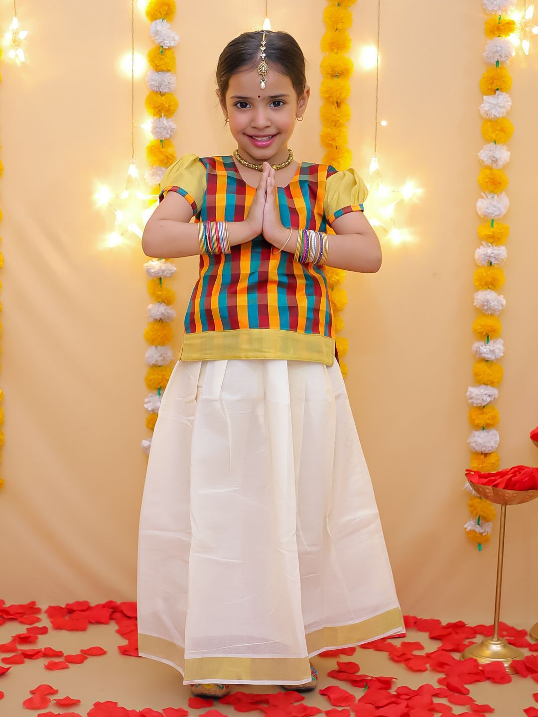 BownBee Girls Woven Design Zari Ready to Wear Pavda Pattu Lehenga & Blouse-picture-25