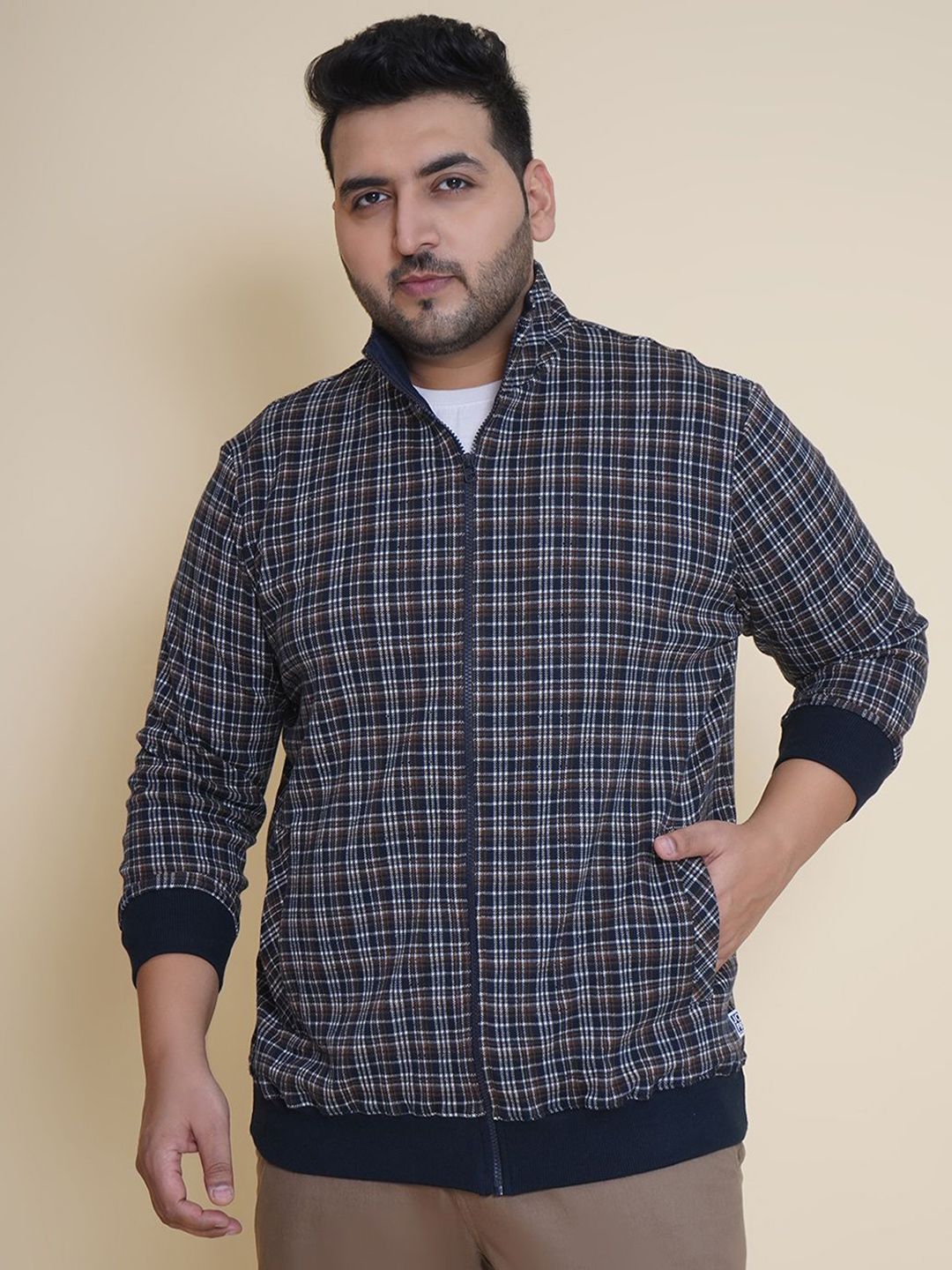 John Pride Men Plus Size Checked Front-Open Sweatshirt-picture-24