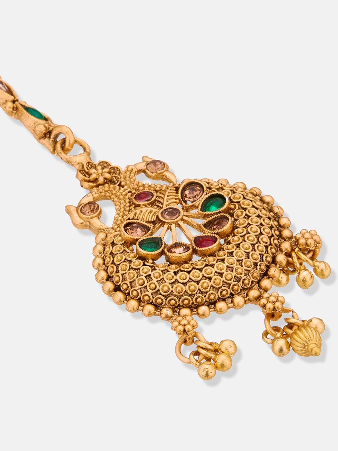 ATIBELLE Set Of 2 Gold-Plated Stone Studded and Beaded Maang Tikkas Head Jewellery