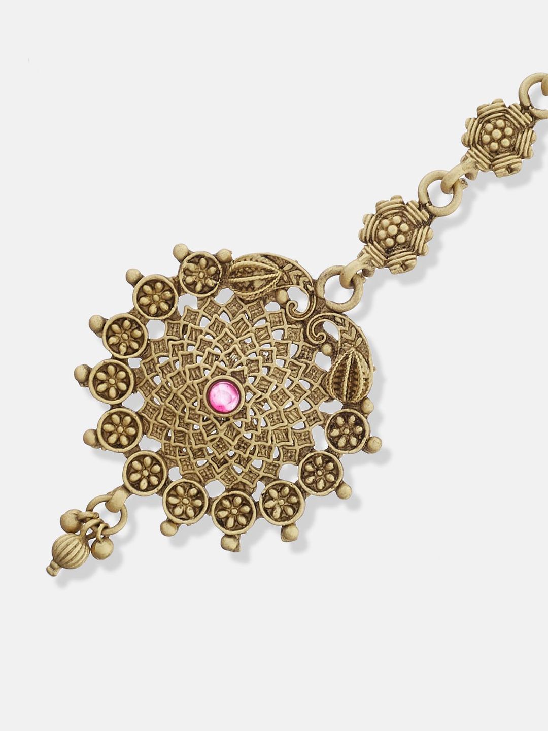 ATIBELLE Set Of 4 Gold-Plated Stone Studded and Beaded Maang Tikkas Head Jewellery