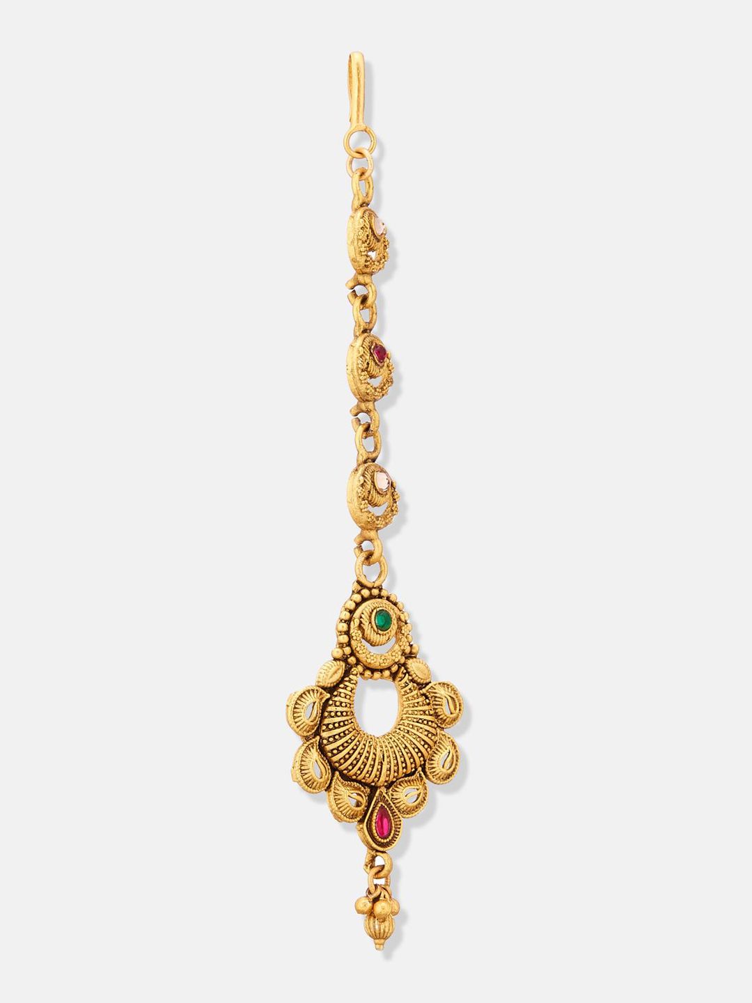 ATIBELLE Set Of 3 Gold-Plated Stone Studded and Beaded Maang Tikkas Head Jewellery