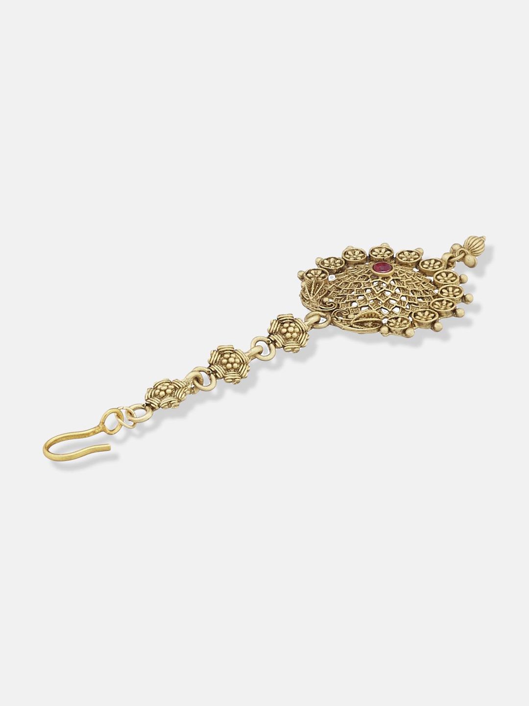 ATIBELLE Set Of 2 Gold-Plated Stone Studded and Beaded MagaTikkas Head Jewellery