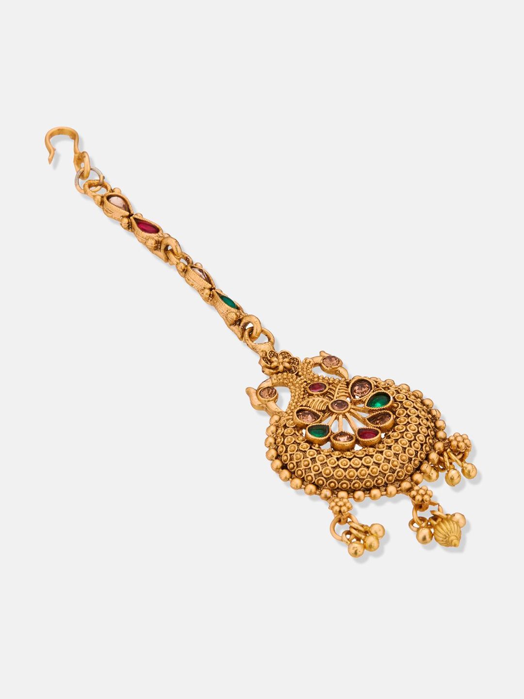 ATIBELLE Set Of 2 Gold-Plated Stone Studded and Beaded Maang Tikkas Head Jewellery