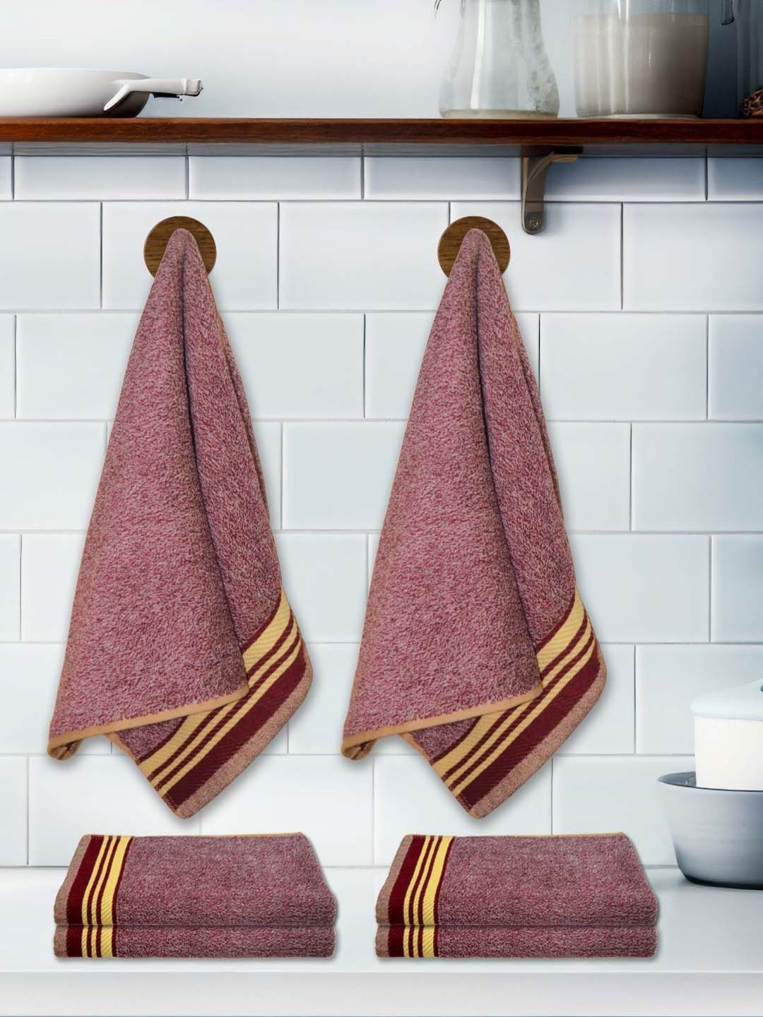 Athom Living Milange Maroon & Brown 6 Pieces 110 GSM Pure Cotton Hand Towels-picture-11