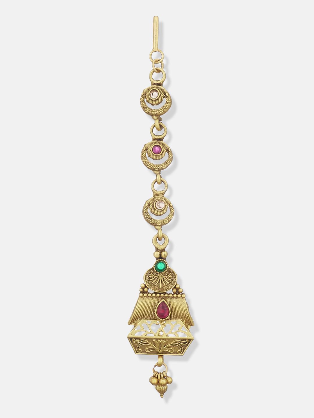 ATIBELLE Set Of 3 Gold-Plated Stone Studded and Beaded Maang Tikkas Head Jewellery