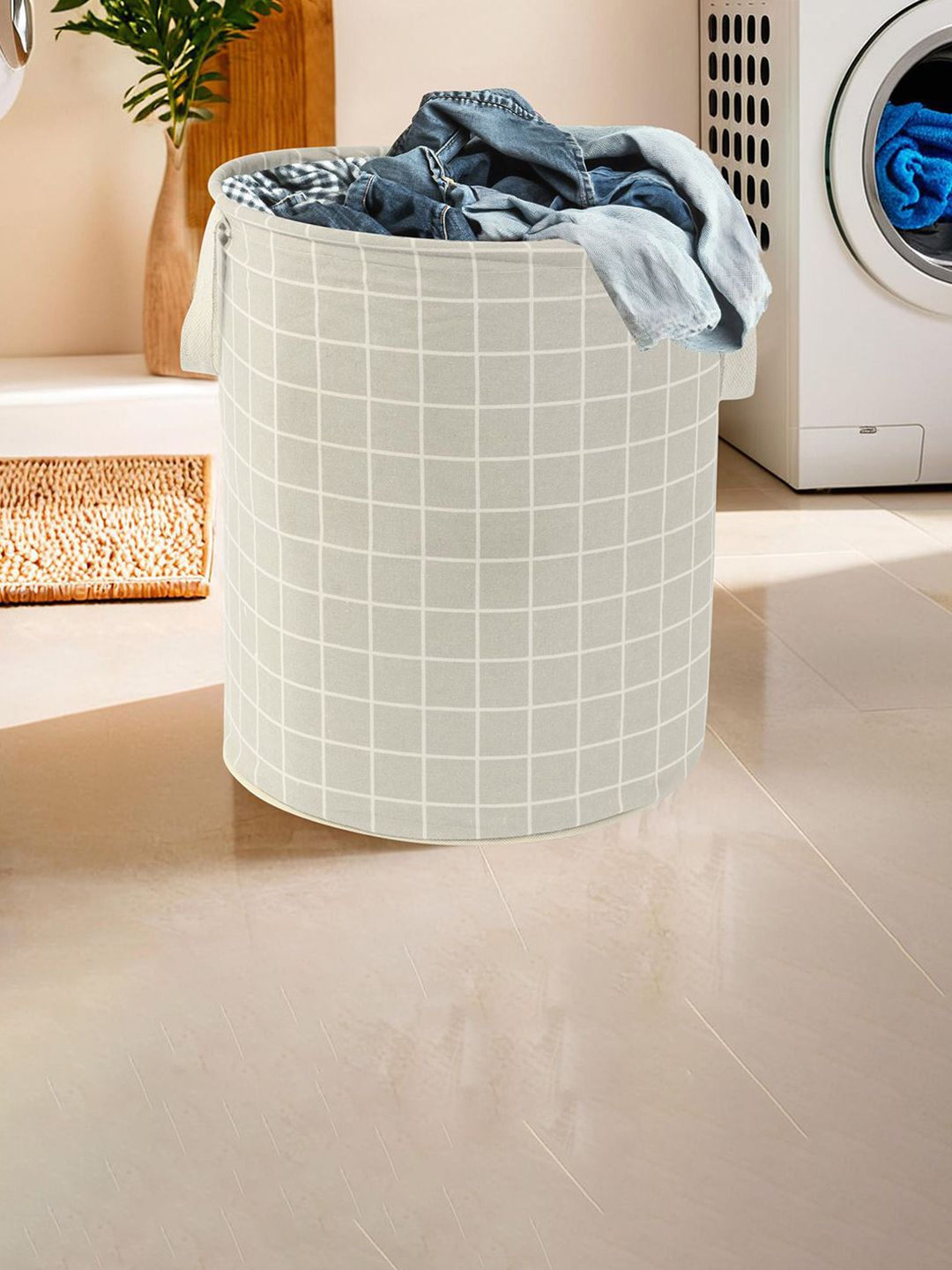Kuber Industries White & Grey Checked Foldable Cotton Laundry Bags 60 l-picture-38
