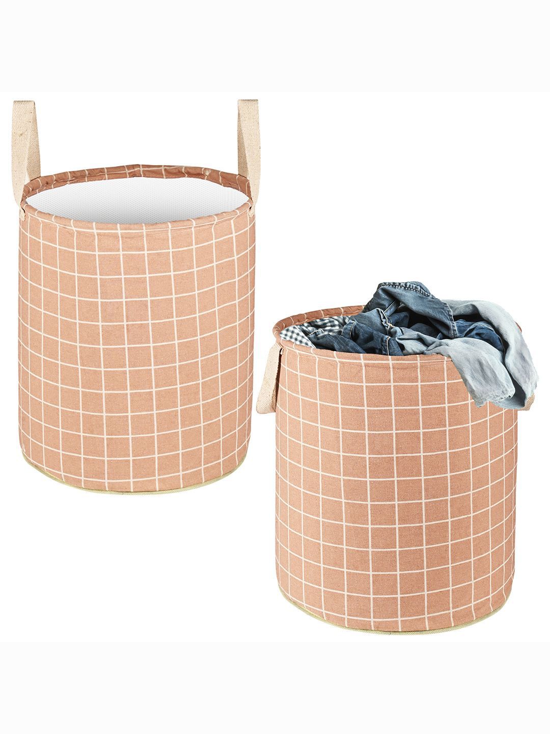 Kuber Industries Brown & White 2 Pieces Checked Printed Cotton Laundry Bag With Handles-picture-37