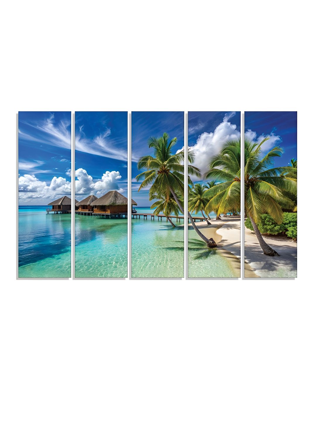 RANDOM Vinyl Blue & Green 5 Piece Printed Canvas Wall Paintings-picture-37