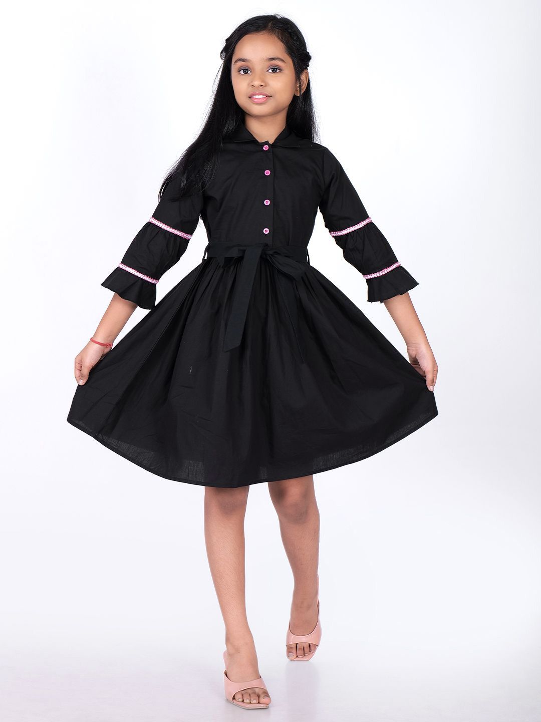 CHARMGAL Girls Shirt Collar Cotton Fit & Flare Above Knee Dress-image-45