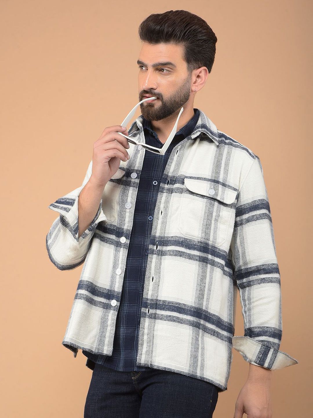 Crimsoune Club Men Classic Spread Collar Checked Cotton Slim Fit Casual Shirt-picture-27