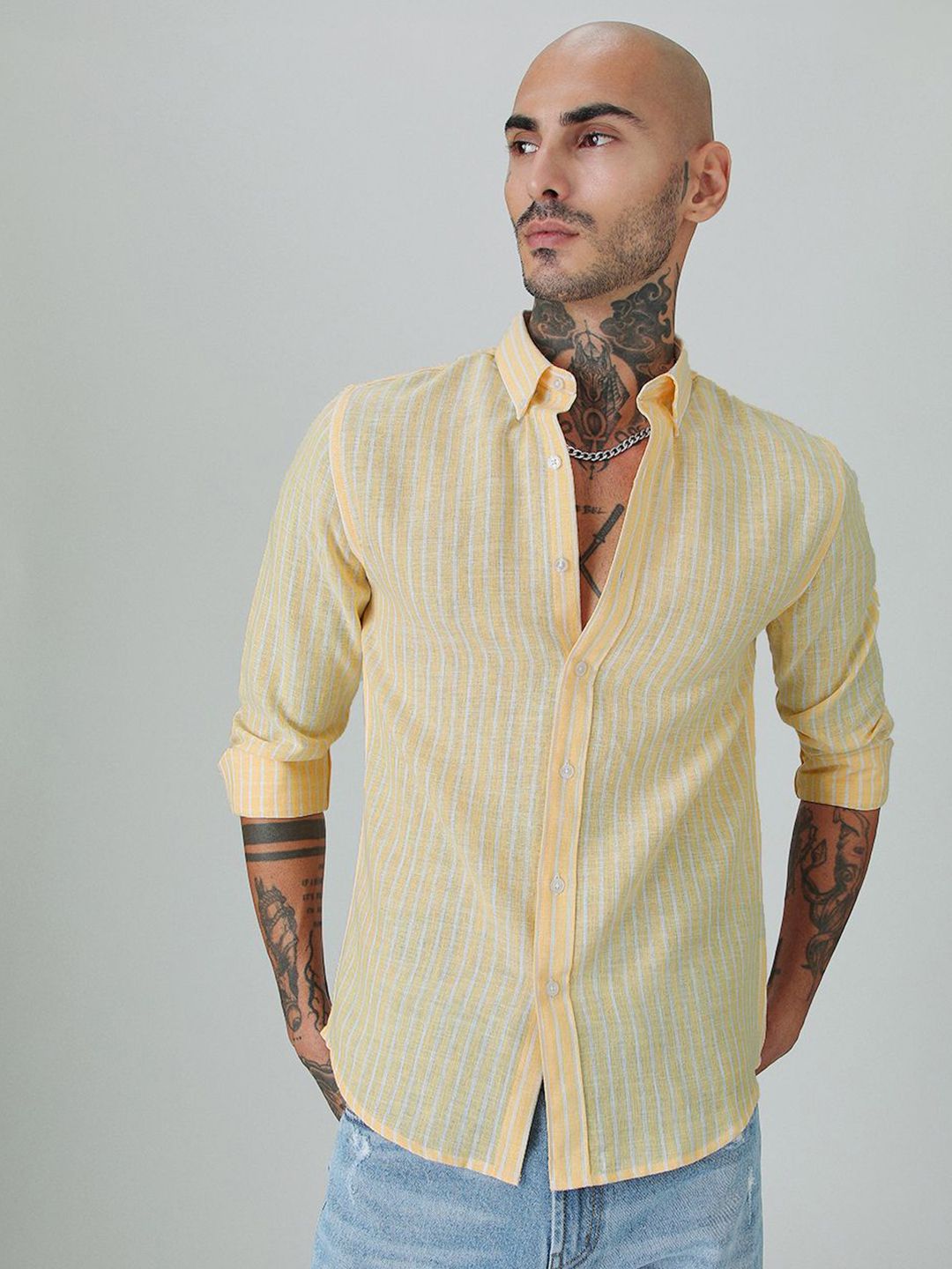 Banana Club Men Classic Slim Fit Semi Sheer Striped Casual Shirt-image-14