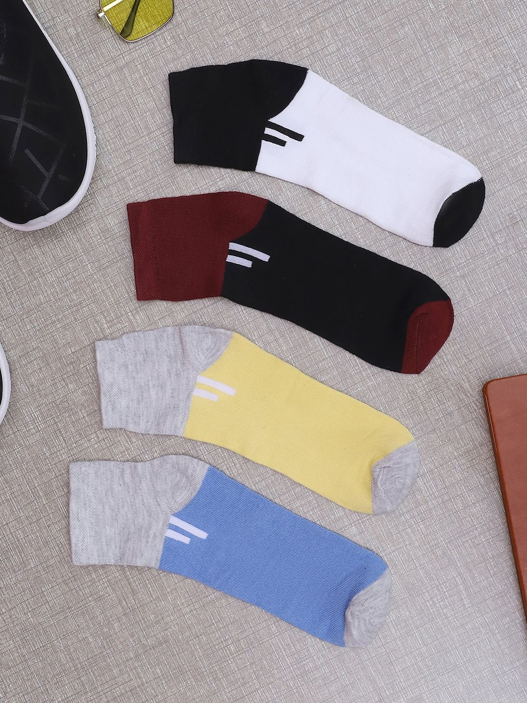 VIMAL JONNEY Pack Of 4 Cotton Ankle-Length Socks-image-9