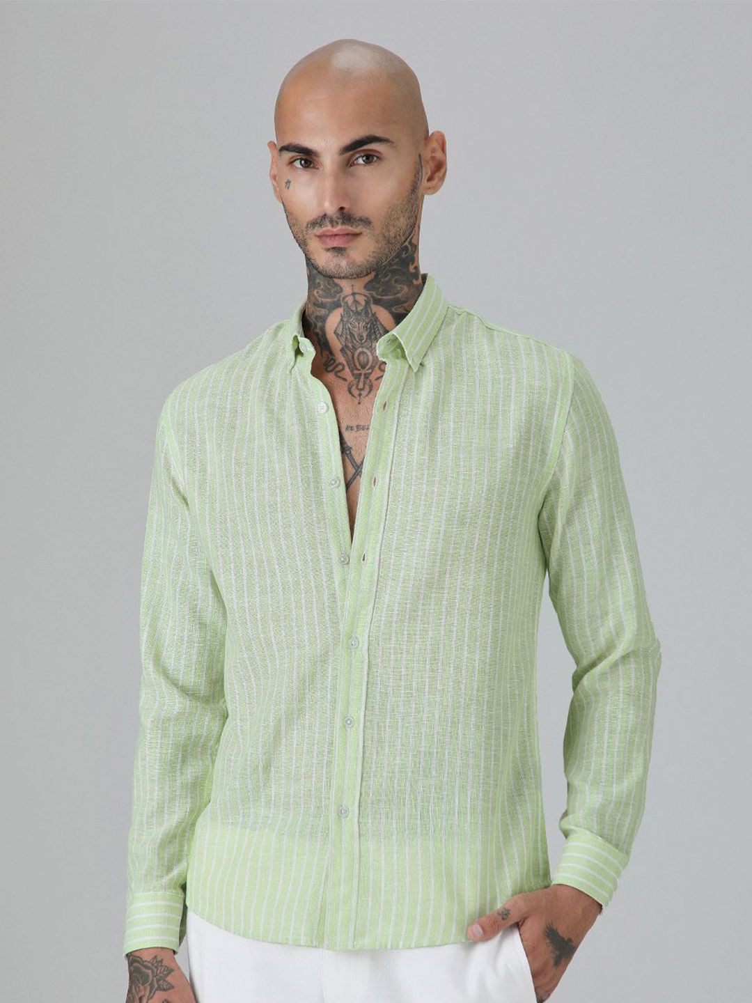 Banana Club Men Classic Slim Fit Semi Sheer Striped Casual Shirt-picture-25