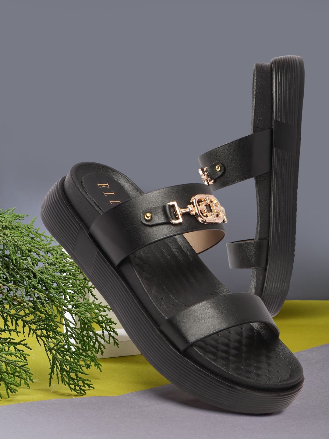 ELLE Women Black Synthetic Open Toe Slip-On Flats-picture-42