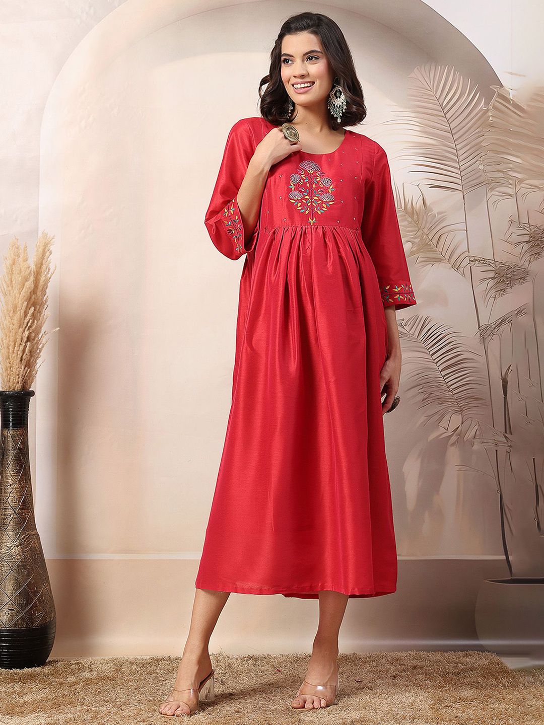 House Of Zelena Maternity  Women Solid A-Line Maternity Dress-image-27