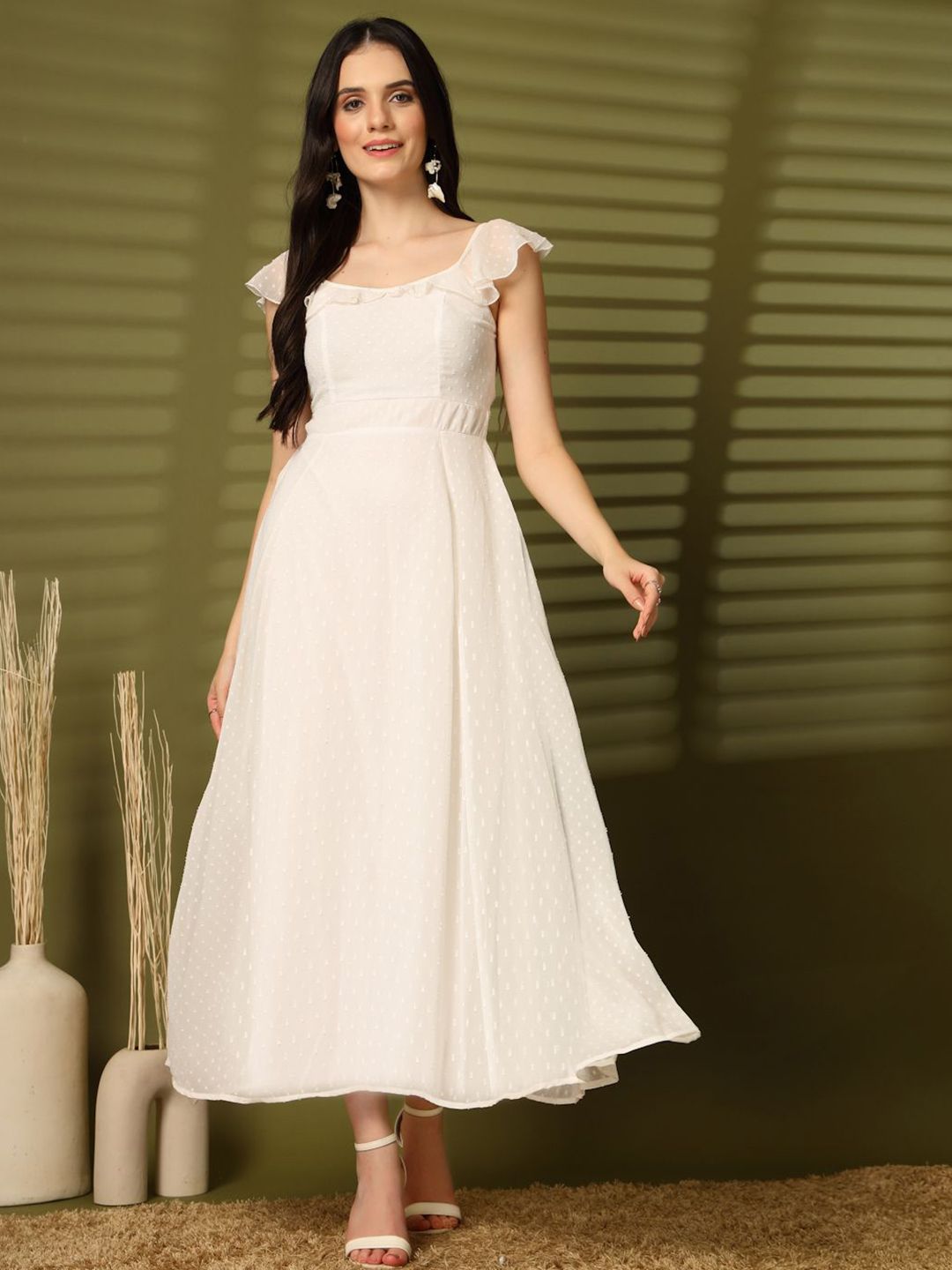 aayu Georgette Round Neck Flutter Sleeves Fit & Flare Maxi Dress