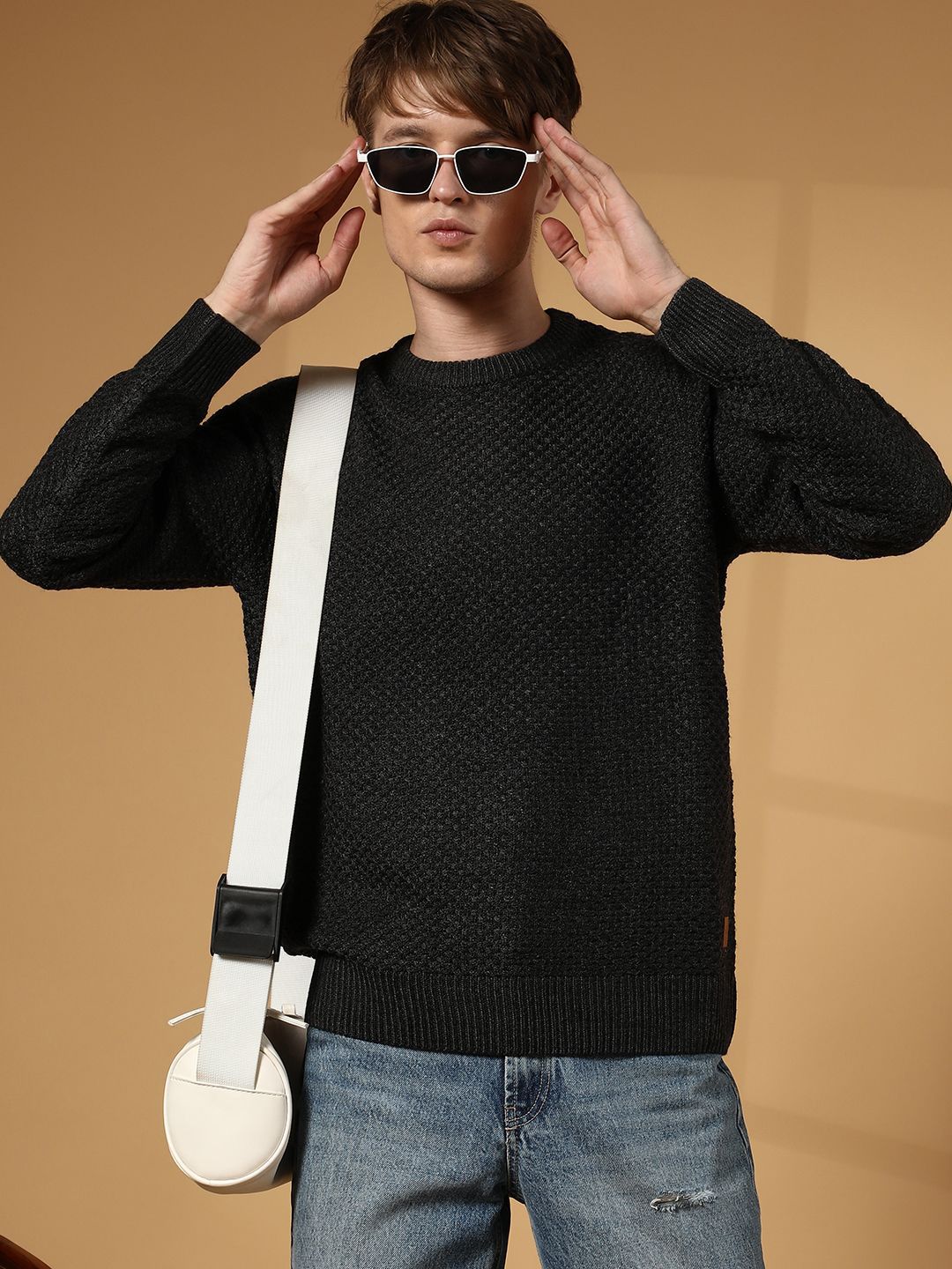 Campus Sutra Men Cable Knit Round Neck Pullover Sweater-image-34