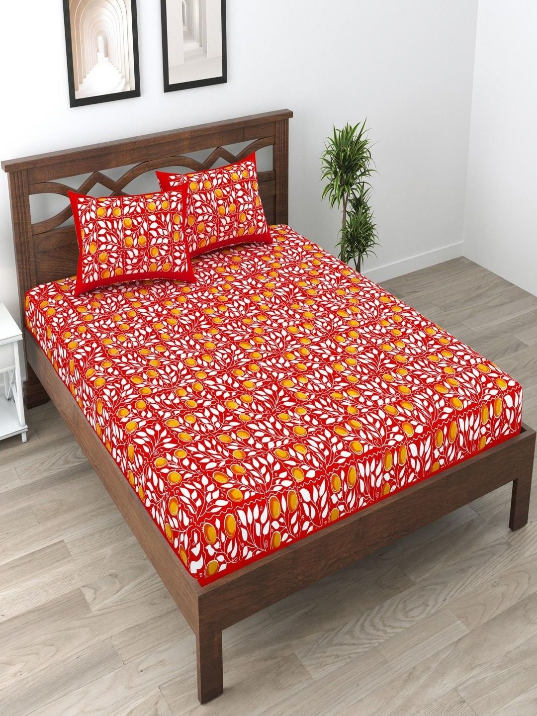 UNIQCHOICE Red & White Floral 120 TC Pure Cotton Queen Bedsheet Set- 2.35 m x 2.15 m-picture-31