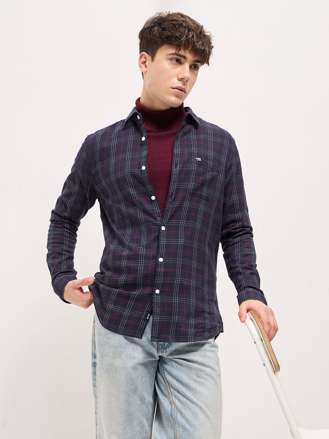 THE BEAR HOUSE Men Slim Fit Opaque Checked Casual Shirt-picture-18