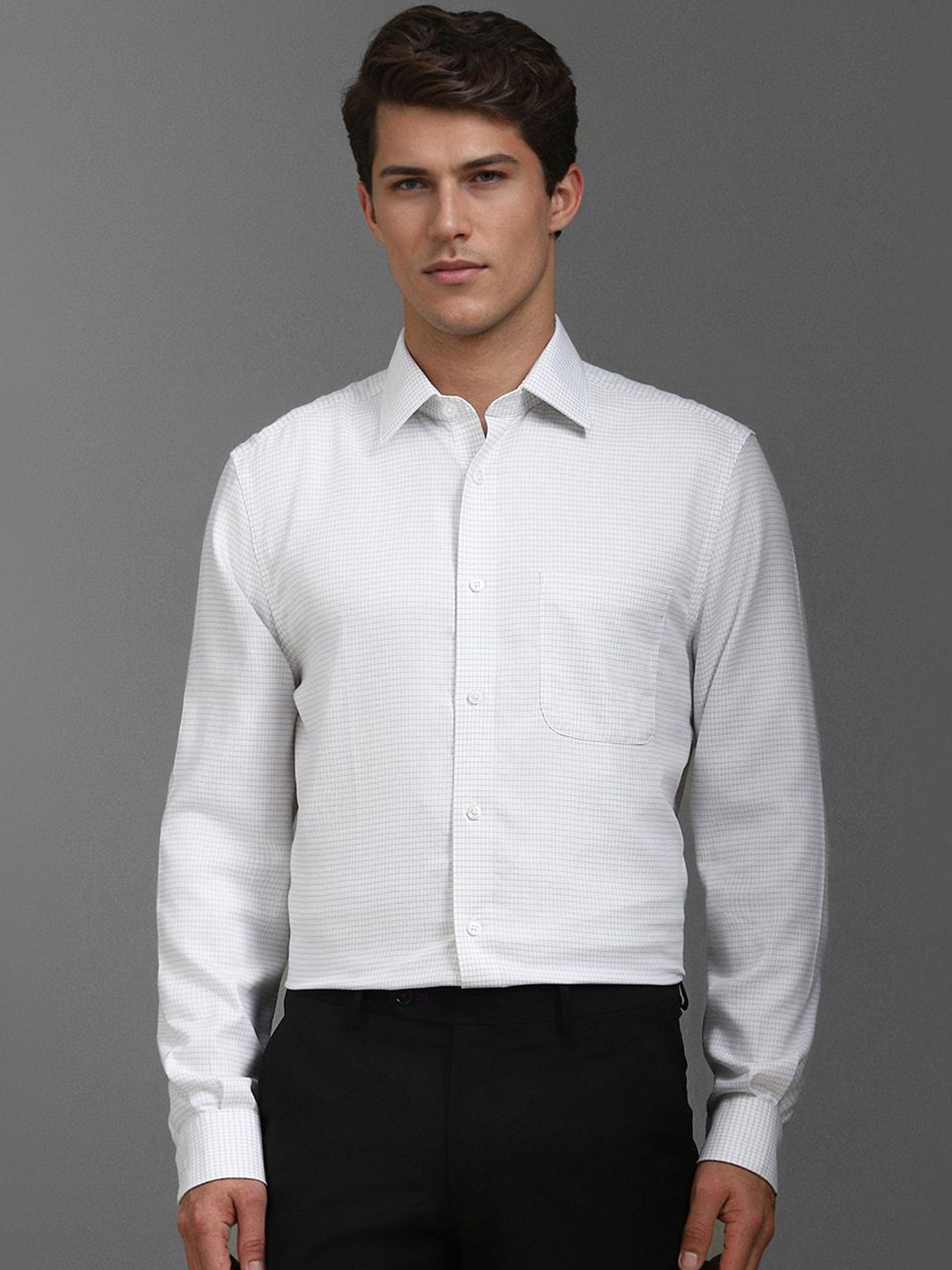 Louis Philippe Men Classic Spread Collar Micro Checked Cotton Formal Shirt-picture-13
